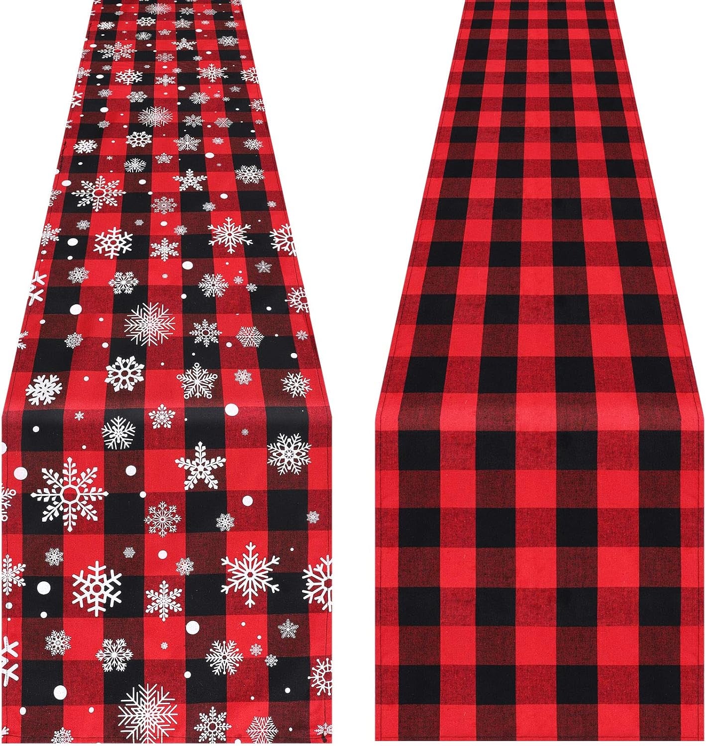 2 Pack Christmas Cotton Buffalo Plaid Snowflake Table Runner Checkered Table Runner 2 Styles for Indoor Outdoor Events 13 X 72 Inches Red and Black