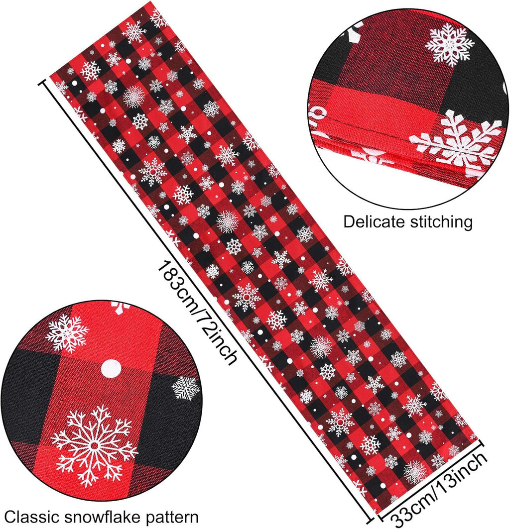 2 Pack Christmas Cotton Buffalo Plaid Snowflake Table Runner Checkered Table Runner 2 Styles for Indoor Outdoor Events 13 X 72 Inches Red and Black