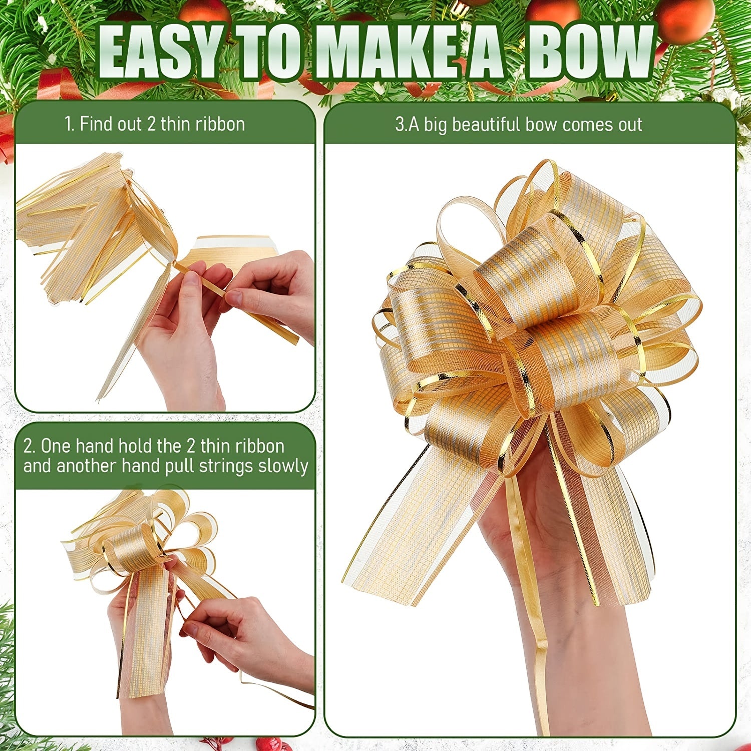 12pcs, Pull Bow Gift Wrapping Pull Bow Ribbon Pull Bows For Christmas Wedding Baskets Valentine's Day Bows Multicolor Ribbon Bow For Gift Wrapping, 6 Inches Diameter