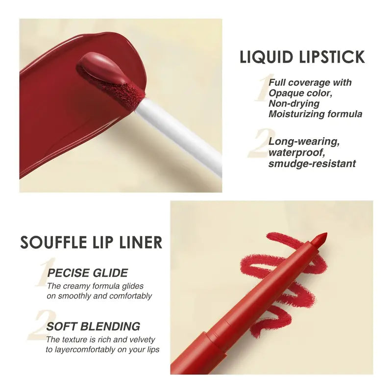12 Matte  Velvet Nude Liquid Lipstick + Lip Liner Set Lip Gloss