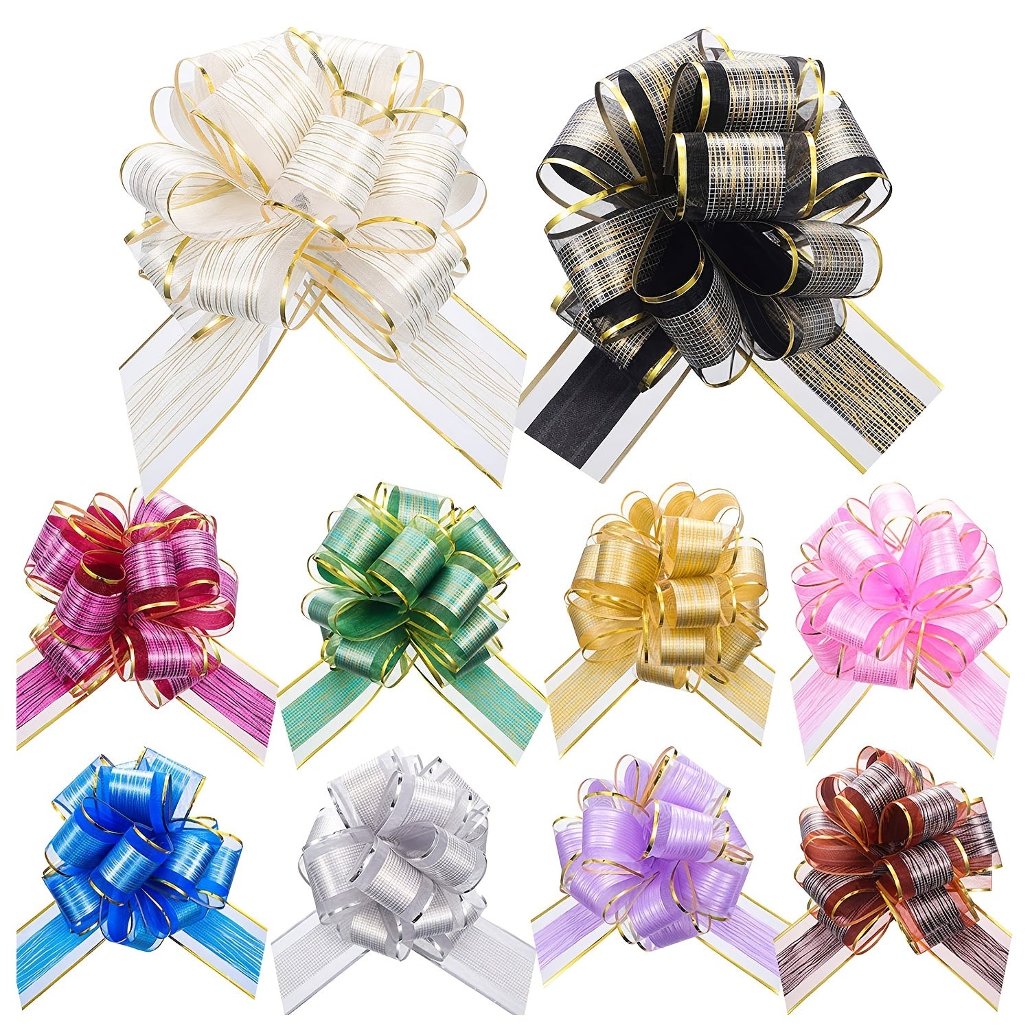 12pcs, Pull Bow Gift Wrapping Pull Bow Ribbon Pull Bows For Christmas Wedding Baskets Valentine's Day Bows Multicolor Ribbon Bow For Gift Wrapping, 6 Inches Diameter