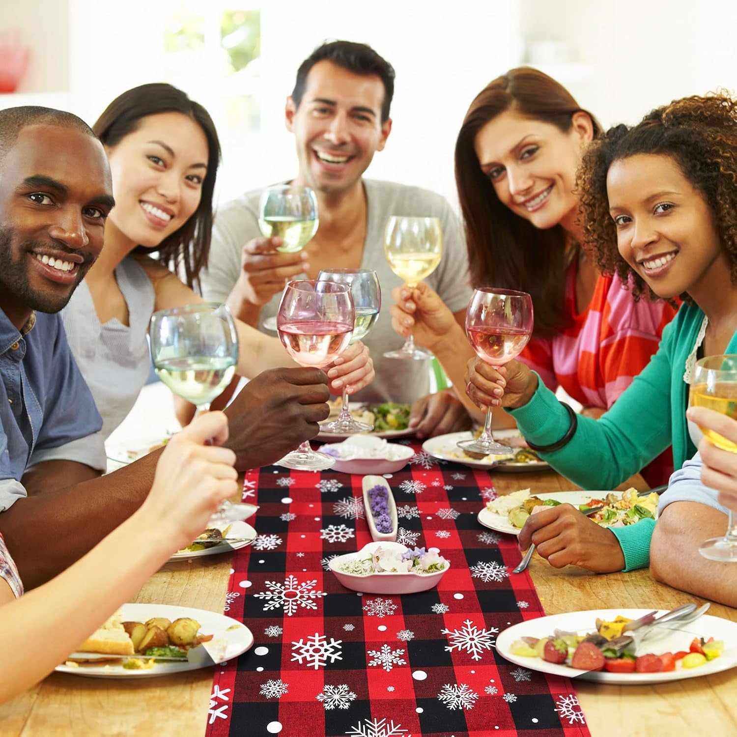 2 Pack Christmas Cotton Buffalo Plaid Snowflake Table Runner Checkered Table Runner 2 Styles for Indoor Outdoor Events 13 X 72 Inches Red and Black